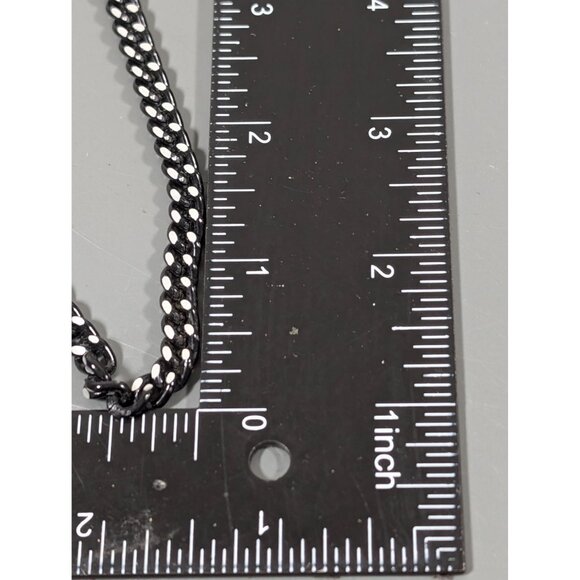 Vintage Black Metallic Silver Tone Curb Cuban Chain Link Necklace Long 38" - Picture 8 of 8